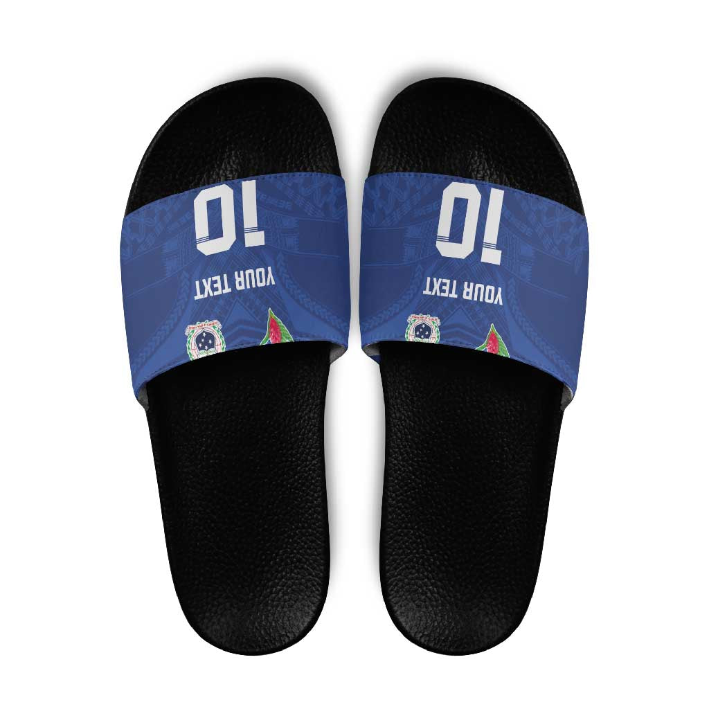 Custom Samoa Rugby Slide Sandals Tatau Tribal Motifs Sporty Style LT03 Blue - Polynesian Pride