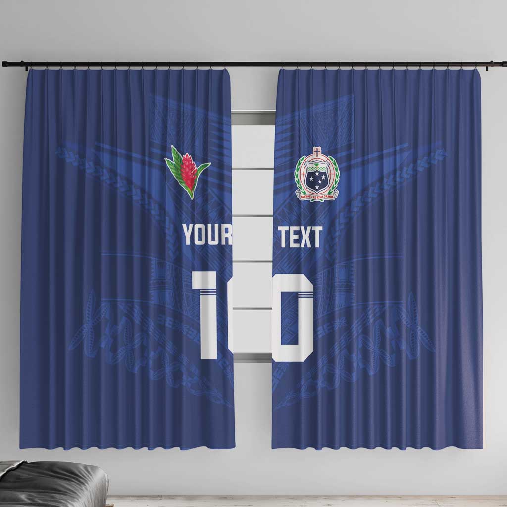 Custom Samoa Rugby Window Curtain Tatau Tribal Motifs Sporty Style LT03 With Hooks Blue - Polynesian Pride