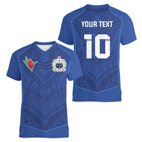 Custom Samoa Rugby Women V-Neck T-Shirt Tatau Tribal Motifs Sporty Style - Polynesian Pride