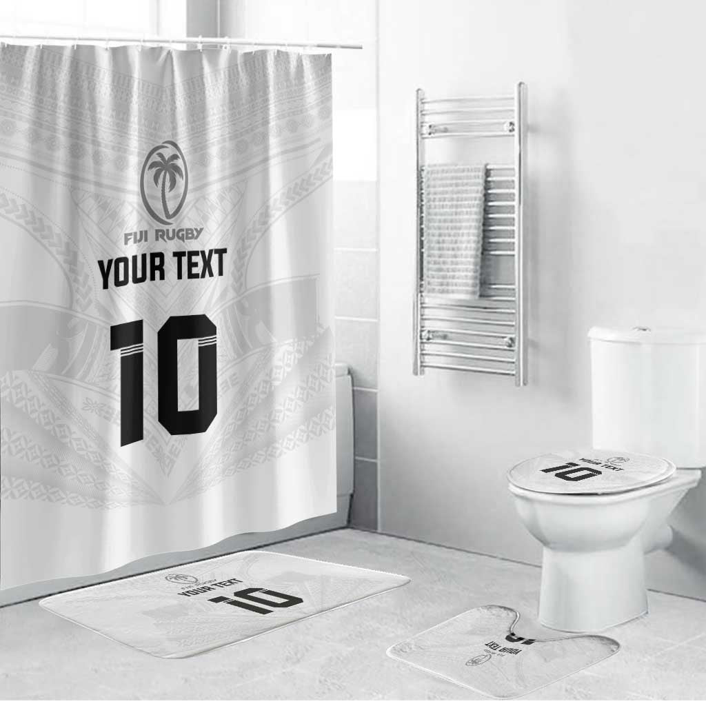 Custom Fiji Rugby Bathroom Set Tapa Tribal Motifs Sporty Style LT03 Bathroom Set (4 pcs) White - Polynesian Pride