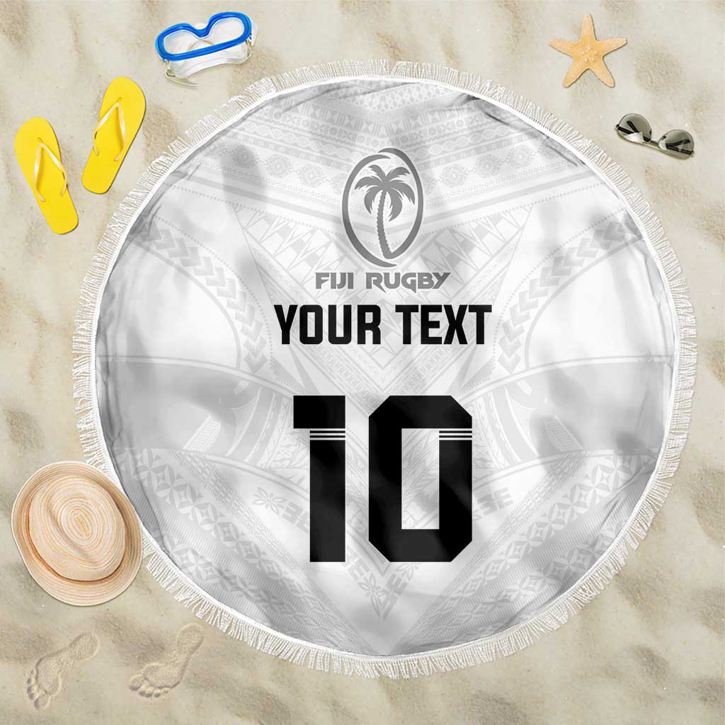 Custom Fiji Rugby Beach Blanket Tapa Tribal Motifs Sporty Style LT03 One Size 150cm White - Polynesian Pride