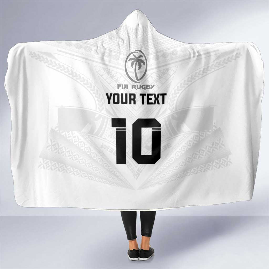 Custom Fiji Rugby Hooded Blanket Tapa Tribal Motifs Sporty Style LT03 One Size White - Polynesian Pride
