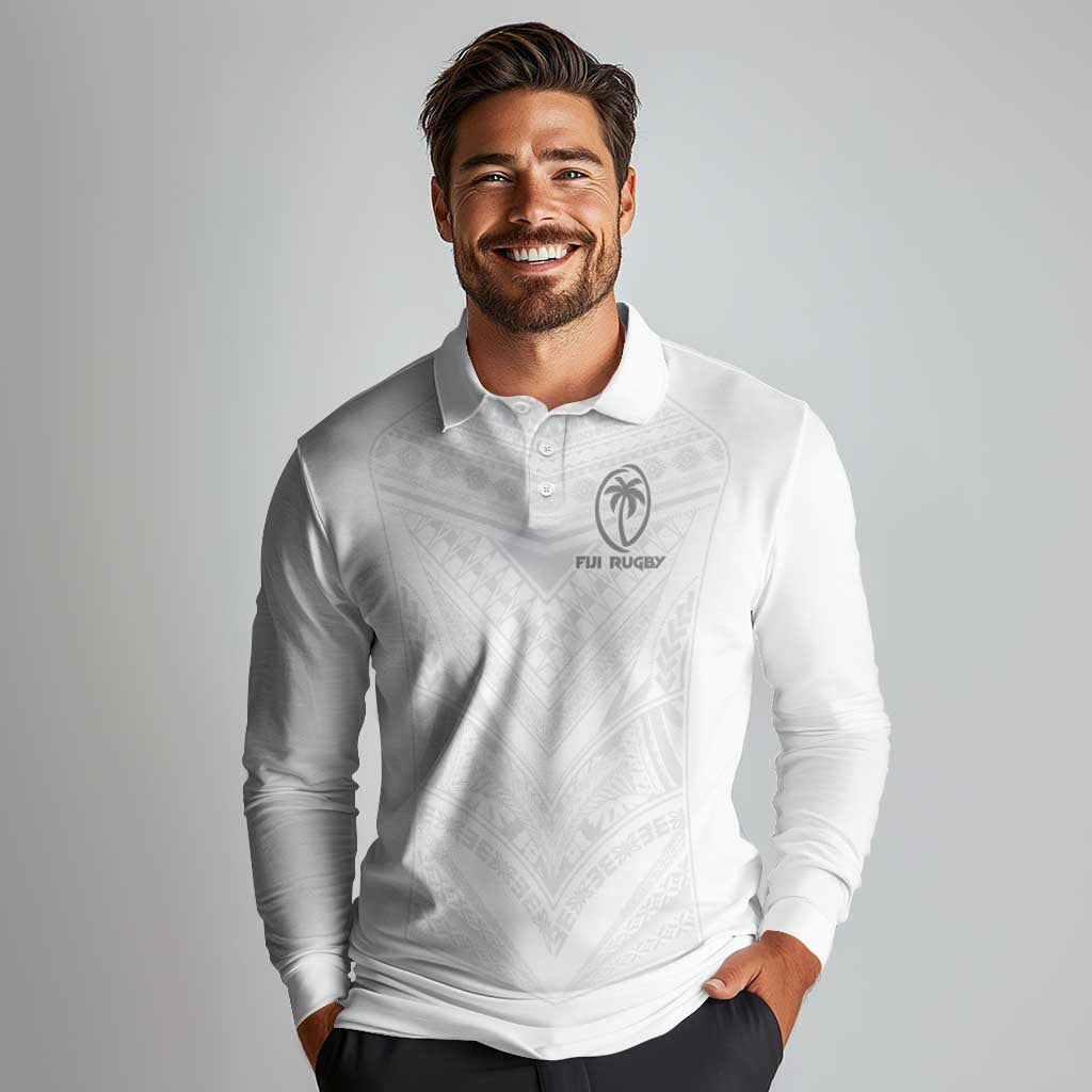 Custom Fiji Rugby Long Sleeve Polo Shirt Tapa Tribal Motifs Sporty Style - Polynesian Pride