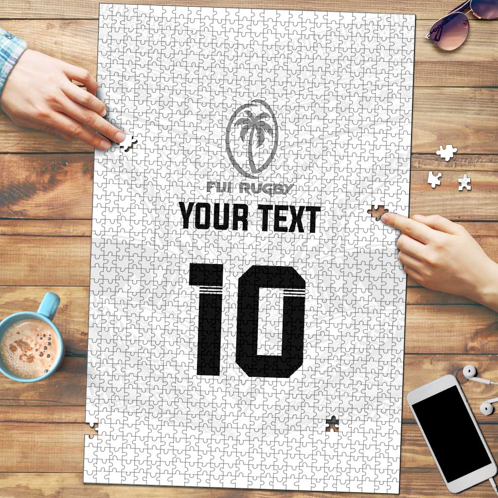 Custom Fiji Rugby Puzzle Tapa Tribal Motifs Sporty Style LT03 White - Polynesian Pride