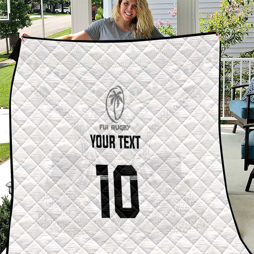 Custom Fiji Rugby Quilt Tapa Tribal Motifs Sporty Style LT03 White - Polynesian Pride