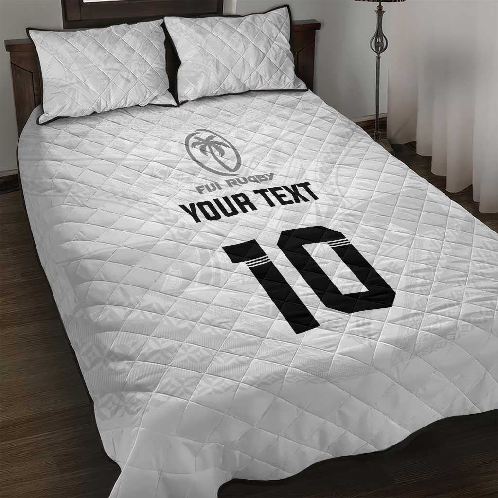 Custom Fiji Rugby Quilt Bed Set Tapa Tribal Motifs Sporty Style LT03 White - Polynesian Pride