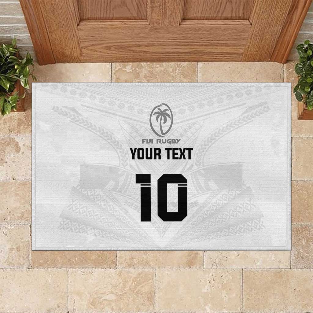 Custom Fiji Rugby Rubber Doormat Tapa Tribal Motifs Sporty Style LT03 White - Polynesian Pride
