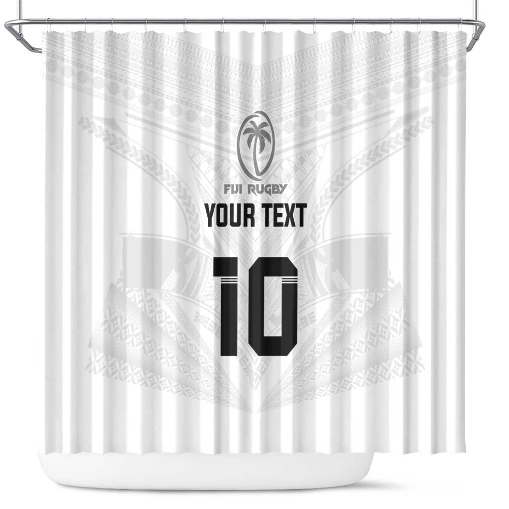Custom Fiji Rugby Shower Curtain Tapa Tribal Motifs Sporty Style LT03 White - Polynesian Pride