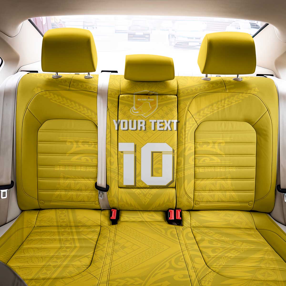 Custom Niue Rugby Back Car Seat Cover Hiapo Tribal Motifs Sporty Style - Polynesian Pride