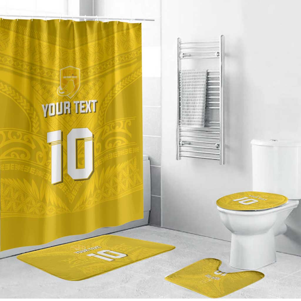 Custom Niue Rugby Bathroom Set Hiapo Tribal Motifs Sporty Style LT03 Bathroom Set (4 pcs) Yellow - Polynesian Pride