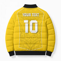 Custom Niue Rugby Bomber Puffer Jacket Hiapo Tribal Motifs Sporty Style - Polynesian Pride