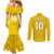 Custom Niue Rugby Couples Matching Mermaid Dress and Long Sleeve Button Shirt Hiapo Tribal Motifs Sporty Style - Polynesian Pride