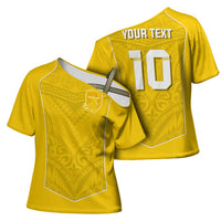 Custom Niue Rugby Cross Shoulder Shirt Hiapo Tribal Motifs Sporty Style LT03 - Polynesian Pride