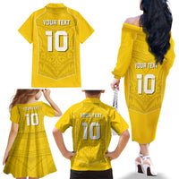 Custom Niue Rugby Family Matching Off The Shoulder Long Sleeve Dress and Hawaiian Shirt Hiapo Tribal Motifs Sporty Style - Polynesian Pride