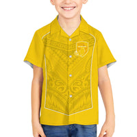 Custom Niue Rugby Family Matching Off The Shoulder Long Sleeve Dress and Hawaiian Shirt Hiapo Tribal Motifs Sporty Style - Polynesian Pride