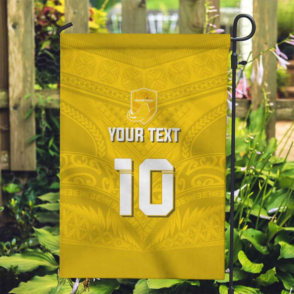 Custom Niue Rugby Garden Flag Hiapo Tribal Motifs Sporty Style - Polynesian Pride