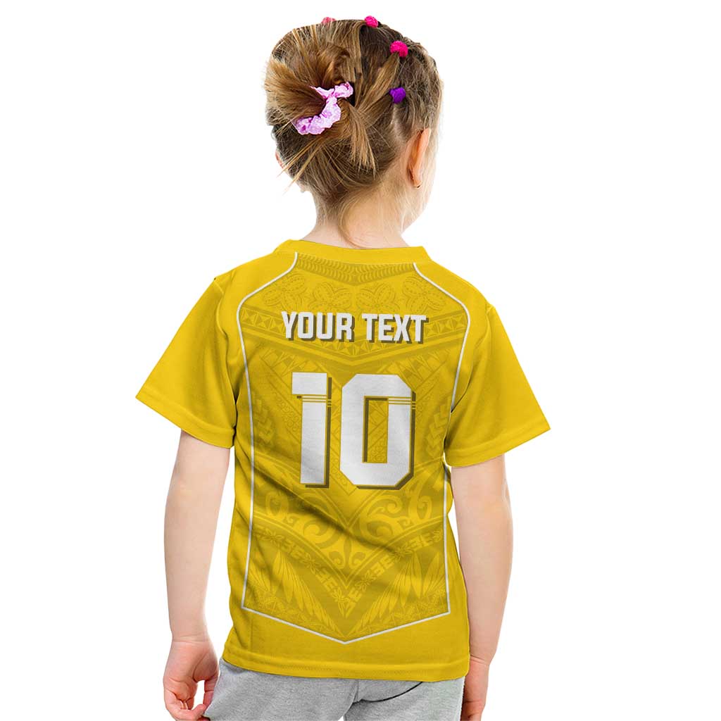 Custom Niue Rugby Kid T Shirt Hiapo Tribal Motifs Sporty Style - Polynesian Pride