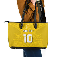 Custom Niue Rugby Leather Tote Bag Hiapo Tribal Motifs Sporty Style - Polynesian Pride