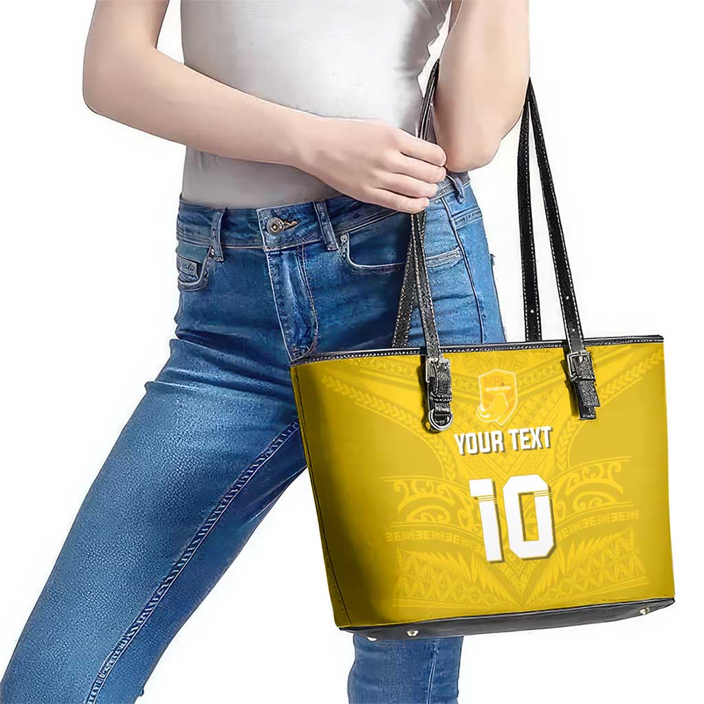 Custom Niue Rugby Leather Tote Bag Hiapo Tribal Motifs Sporty Style - Polynesian Pride