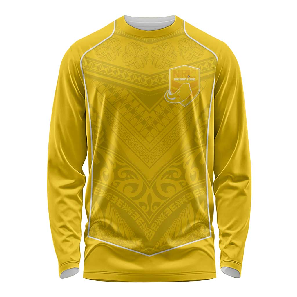 Custom Niue Rugby Long Sleeve Shirt Hiapo Tribal Motifs Sporty Style - Polynesian Pride