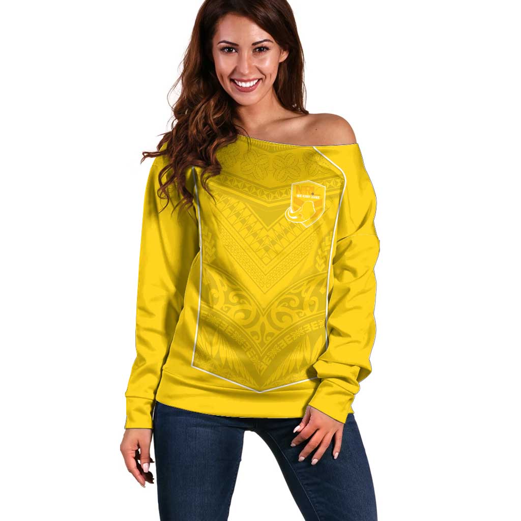 Custom Niue Rugby Off Shoulder Sweater Hiapo Tribal Motifs Sporty Style - Polynesian Pride