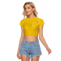 Custom Niue Rugby Raglan Cropped T Shirt Hiapo Tribal Motifs Sporty Style - Polynesian Pride
