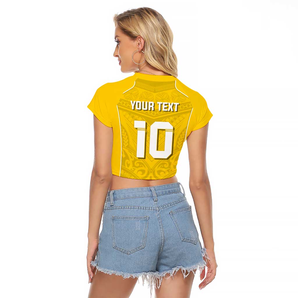 Custom Niue Rugby Raglan Cropped T Shirt Hiapo Tribal Motifs Sporty Style - Polynesian Pride