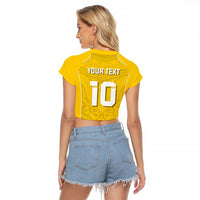 Custom Niue Rugby Raglan Cropped T Shirt Hiapo Tribal Motifs Sporty Style - Polynesian Pride
