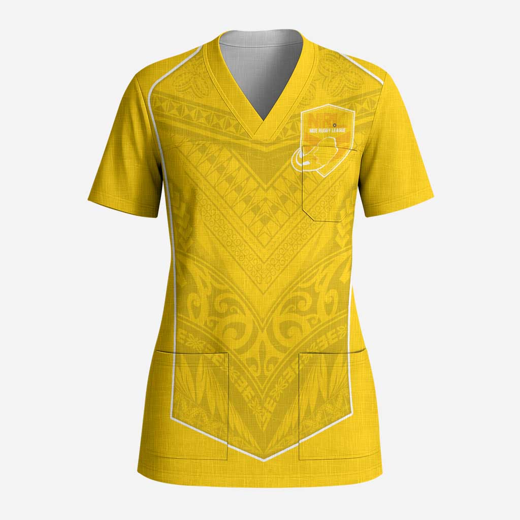 Custom Niue Rugby Scrub Top Hiapo Tribal Motifs Sporty Style LT03 Adult Yellow - Polynesian Pride