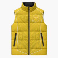 Custom Niue Rugby Sleeveless Puffer Jacket Hiapo Tribal Motifs Sporty Style LT03 Unisex Yellow - Polynesian Pride