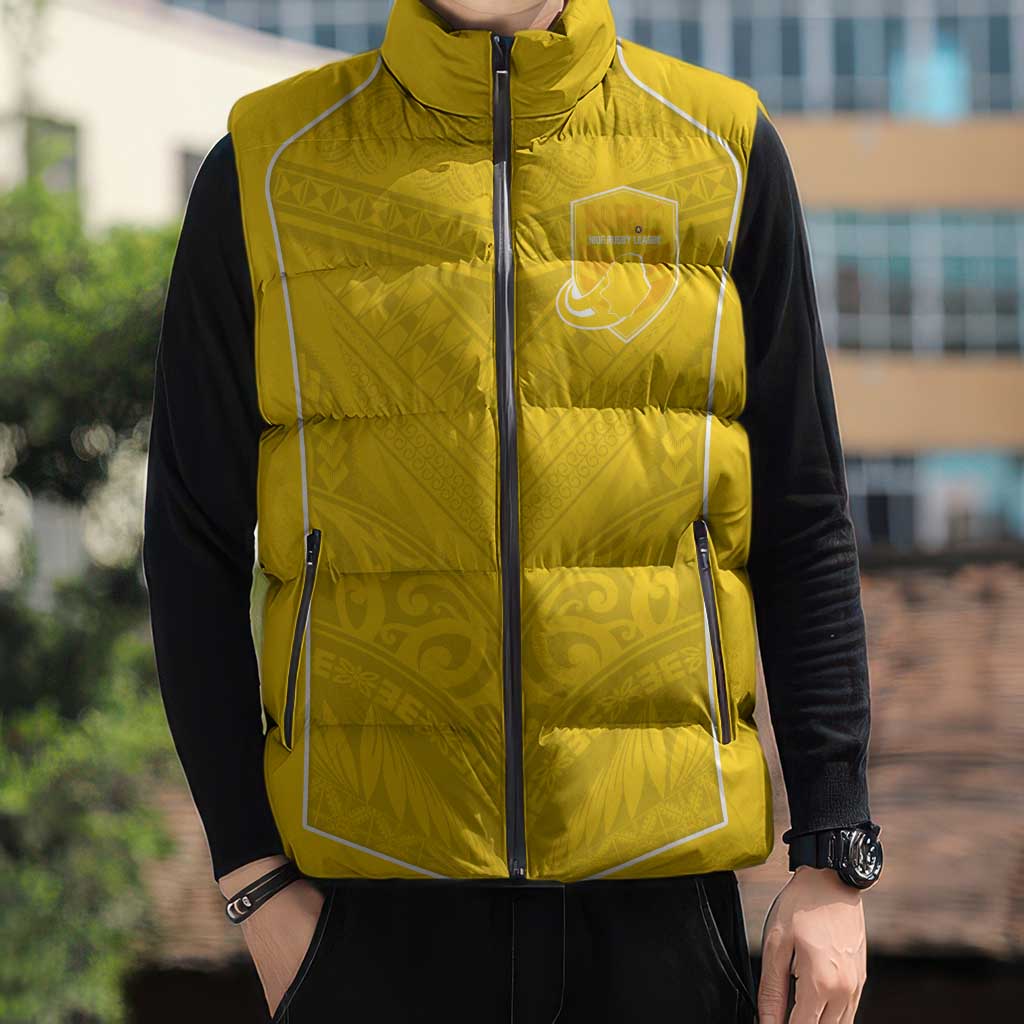 Custom Niue Rugby Sleeveless Puffer Jacket Hiapo Tribal Motifs Sporty Style LT03 - Polynesian Pride