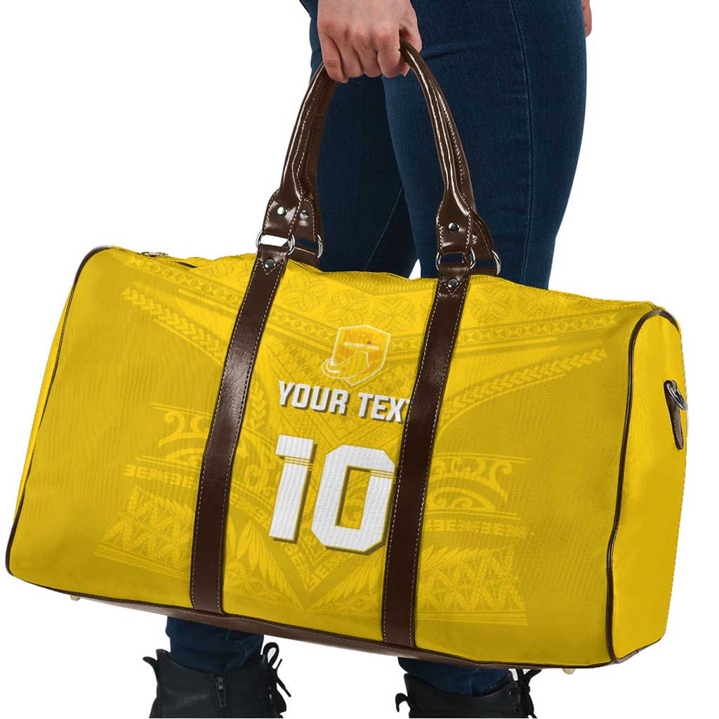 Custom Niue Rugby Travel Bag Hiapo Tribal Motifs Sporty Style - Polynesian Pride