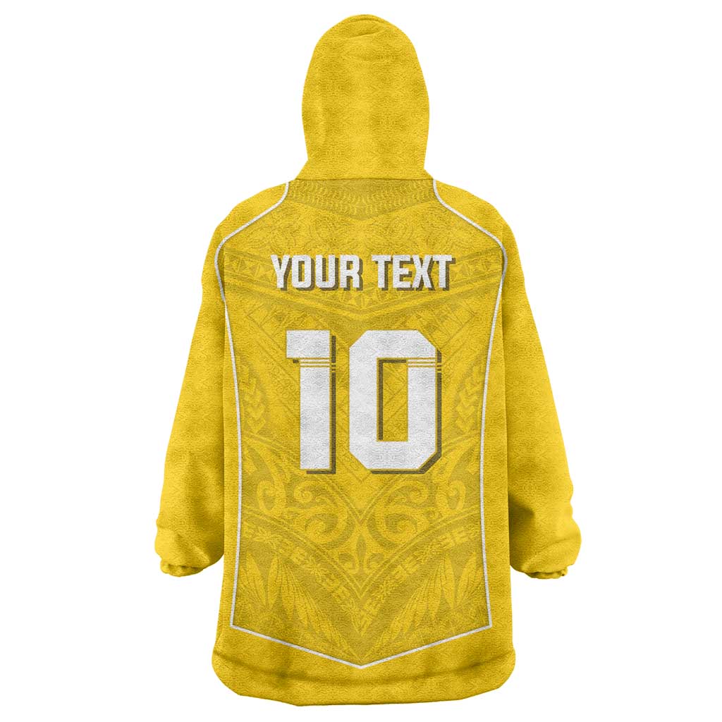 Custom Niue Rugby Wearable Blanket Hoodie Hiapo Tribal Motifs Sporty Style - Polynesian Pride