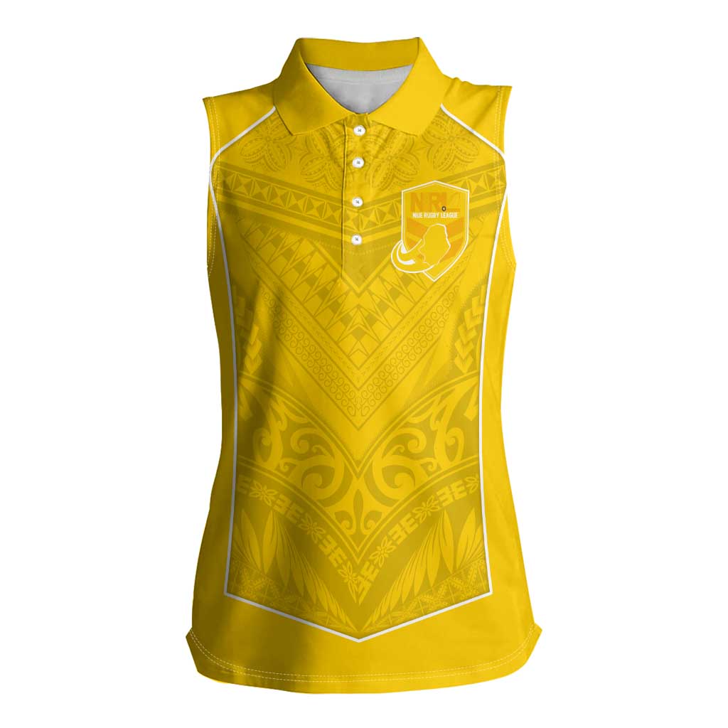 Custom Niue Rugby Women Sleeveless Polo Shirt Hiapo Tribal Motifs Sporty Style - Polynesian Pride