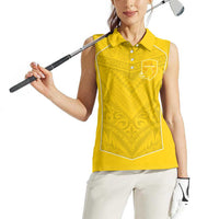 Custom Niue Rugby Women Sleeveless Polo Shirt Hiapo Tribal Motifs Sporty Style - Polynesian Pride