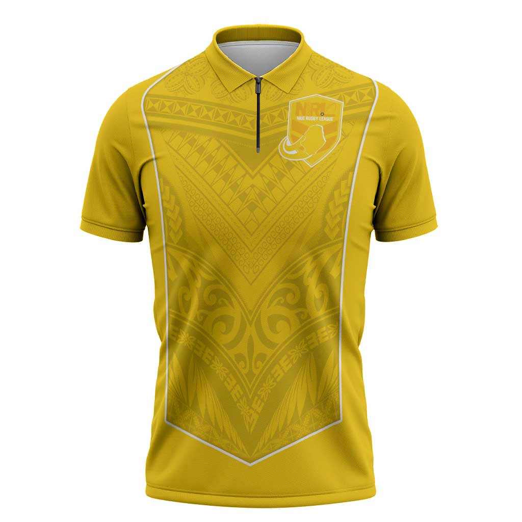 Custom Niue Rugby Zipper Polo Shirt Hiapo Tribal Motifs Sporty Style - Polynesian Pride