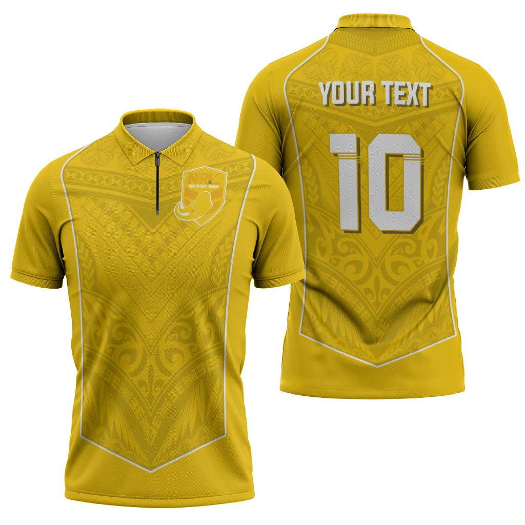 Custom Niue Rugby Zipper Polo Shirt Hiapo Tribal Motifs Sporty Style - Polynesian Pride