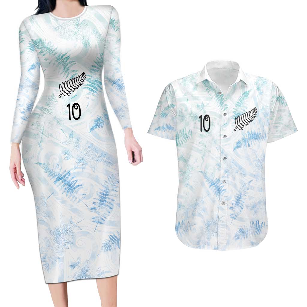 Custom New Zealand Football Couples Matching Long Sleeve Bodycon Dress and Hawaiian Shirt The Whites-Aotearoa Inspired - Polynesian Pride