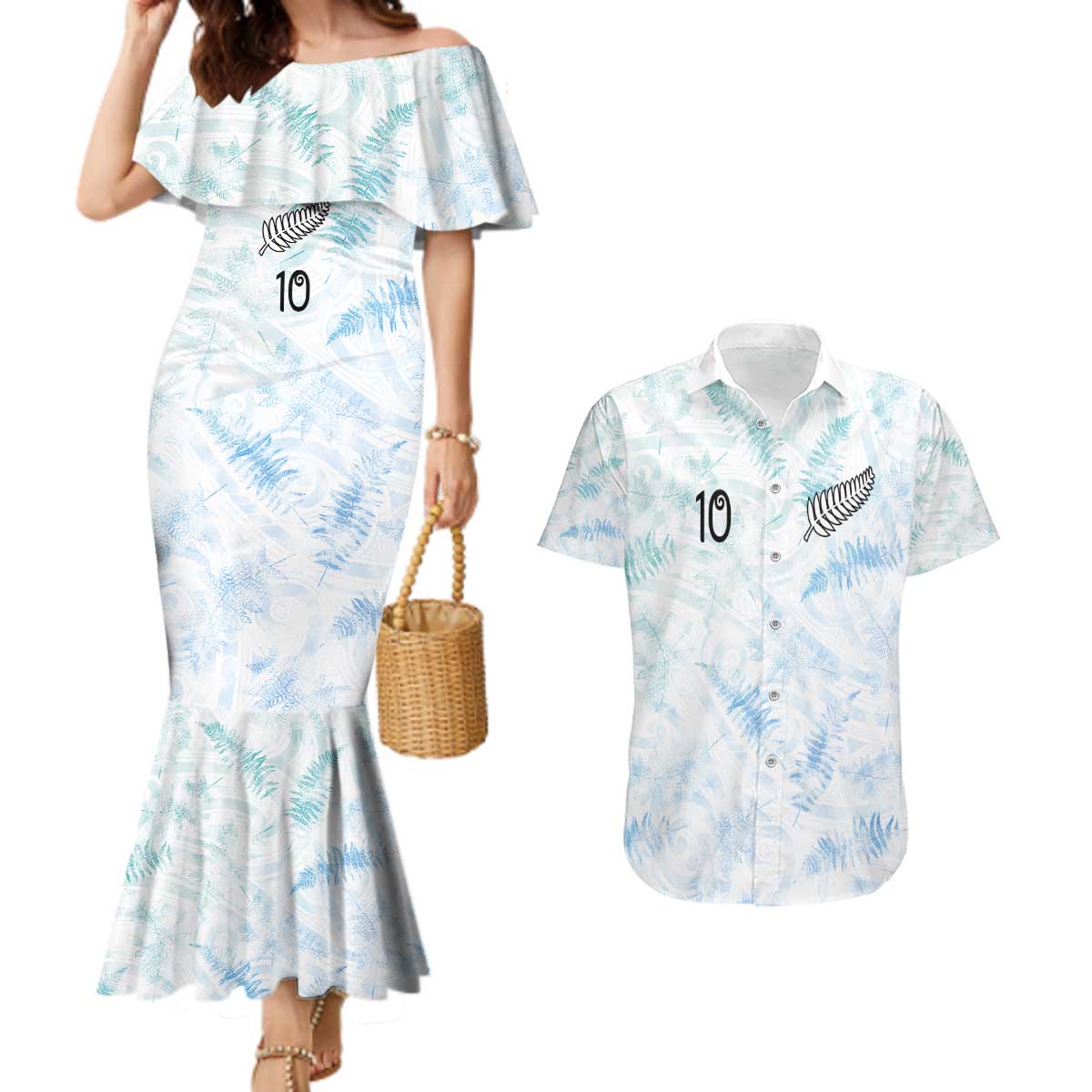 Custom New Zealand Football Couples Matching Mermaid Dress and Hawaiian Shirt The Whites-Aotearoa Inspired - Polynesian Pride
