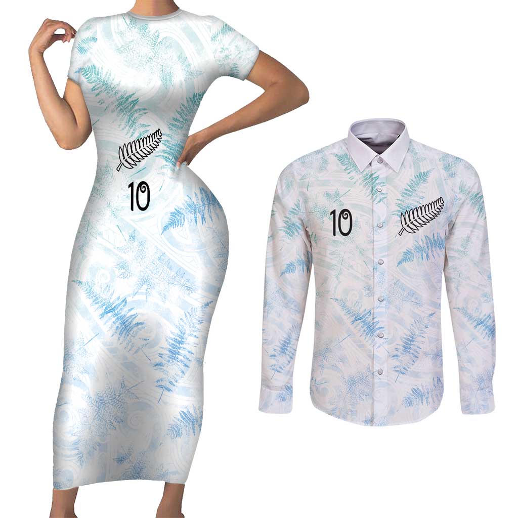 Custom New Zealand Football Couples Matching Short Sleeve Bodycon Dress and Long Sleeve Button Shirt The Whites-Aotearoa Inspired - Polynesian Pride