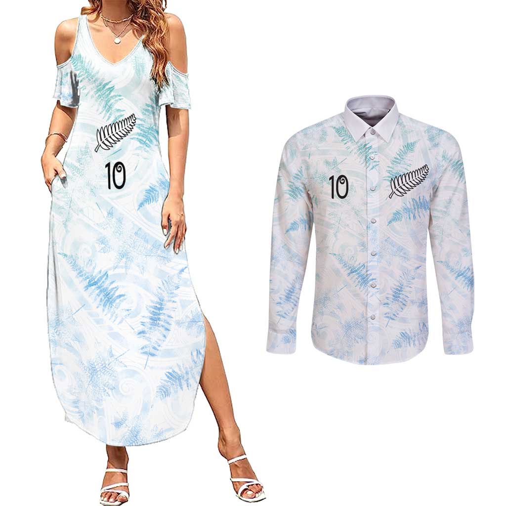 Custom New Zealand Football Couples Matching Summer Maxi Dress and Long Sleeve Button Shirt The Whites-Aotearoa Inspired - Polynesian Pride