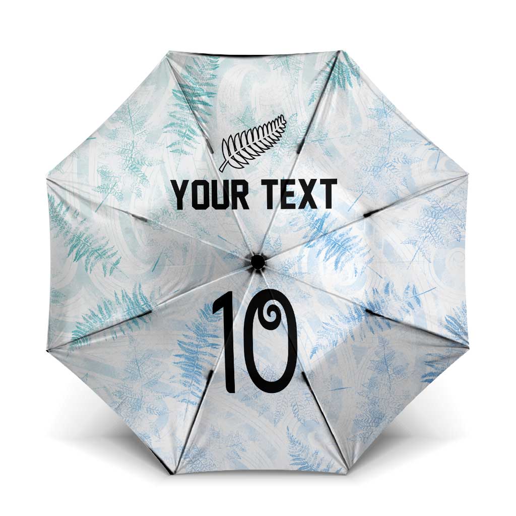 Custom New Zealand Football Umbrella The Whites-Aotearoa Inspired LT03 One Size Folded 11.42 inch Opened Diameter 37.4 inch White - Polynesian Pride