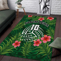 Custom Hawaii Volleyball Area Rug Kakau Abstract and Tropical Plants Green Color LT03 Green - Polynesian Pride