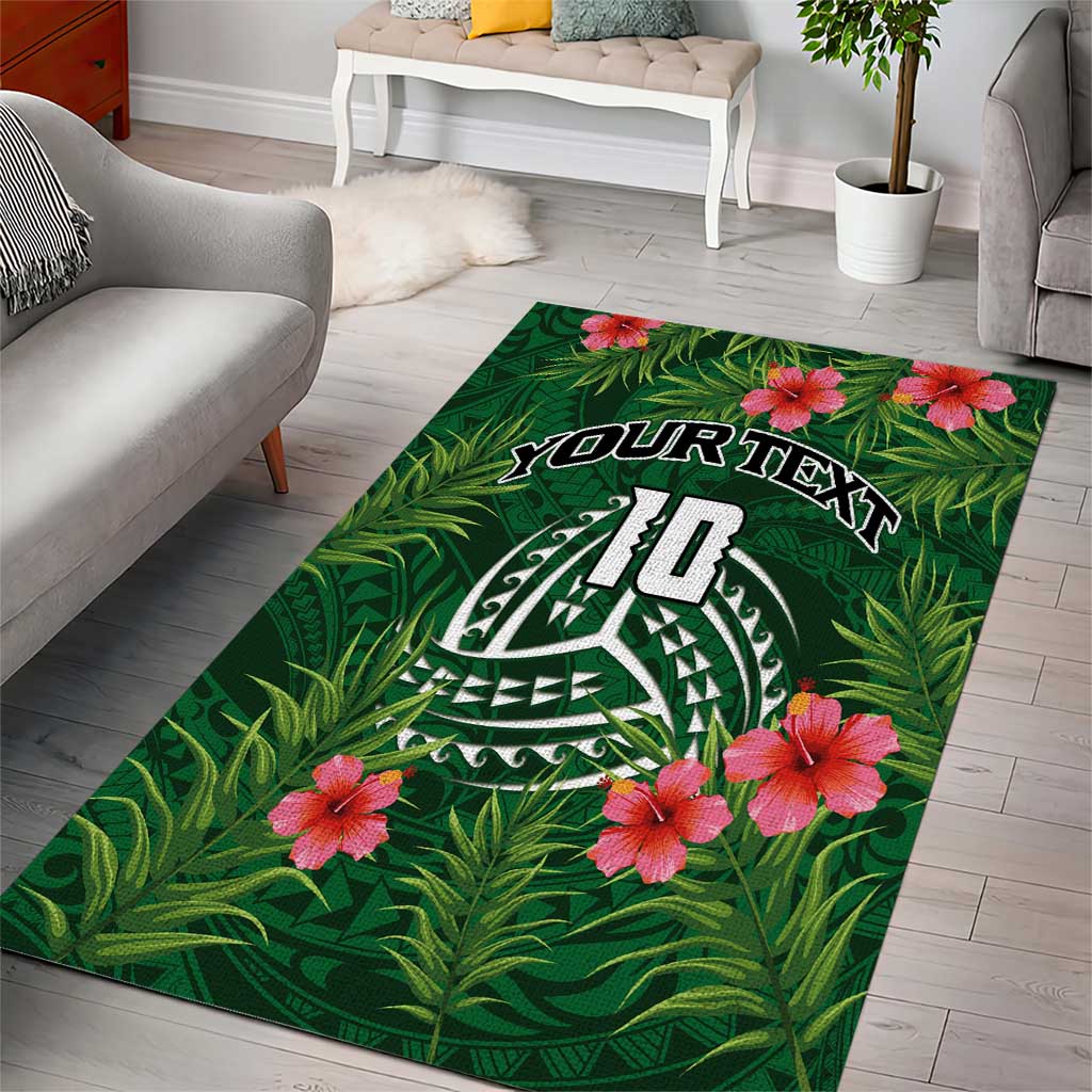 Custom Hawaii Volleyball Area Rug Kakau Abstract and Tropical Plants Green Color LT03 - Polynesian Pride