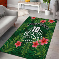 Custom Hawaii Volleyball Area Rug Kakau Abstract and Tropical Plants Green Color LT03 - Polynesian Pride