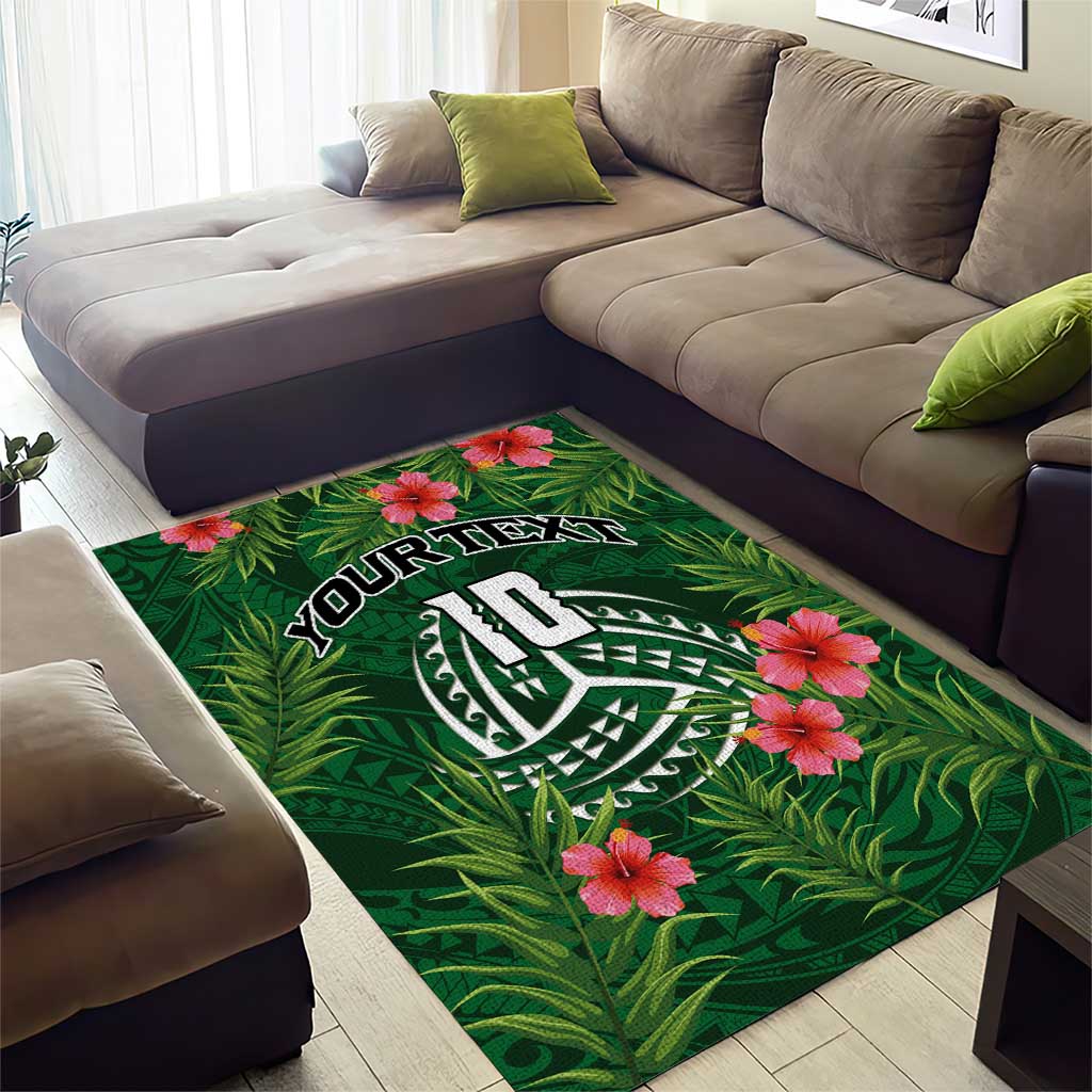 Custom Hawaii Volleyball Area Rug Kakau Abstract and Tropical Plants Green Color LT03 - Polynesian Pride