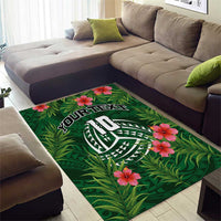 Custom Hawaii Volleyball Area Rug Kakau Abstract and Tropical Plants Green Color LT03 - Polynesian Pride