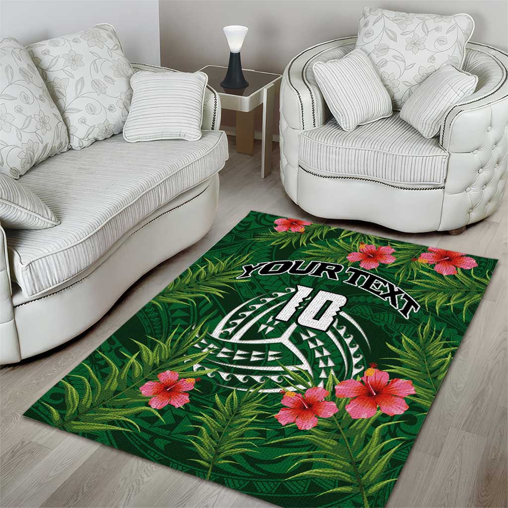 Custom Hawaii Volleyball Area Rug Kakau Abstract and Tropical Plants Green Color LT03 - Polynesian Pride