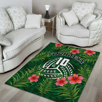 Custom Hawaii Volleyball Area Rug Kakau Abstract and Tropical Plants Green Color LT03 - Polynesian Pride