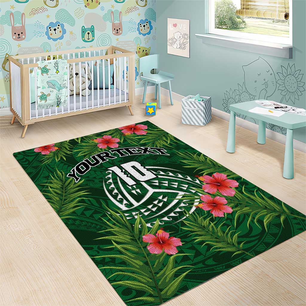 Custom Hawaii Volleyball Area Rug Kakau Abstract and Tropical Plants Green Color LT03 - Polynesian Pride